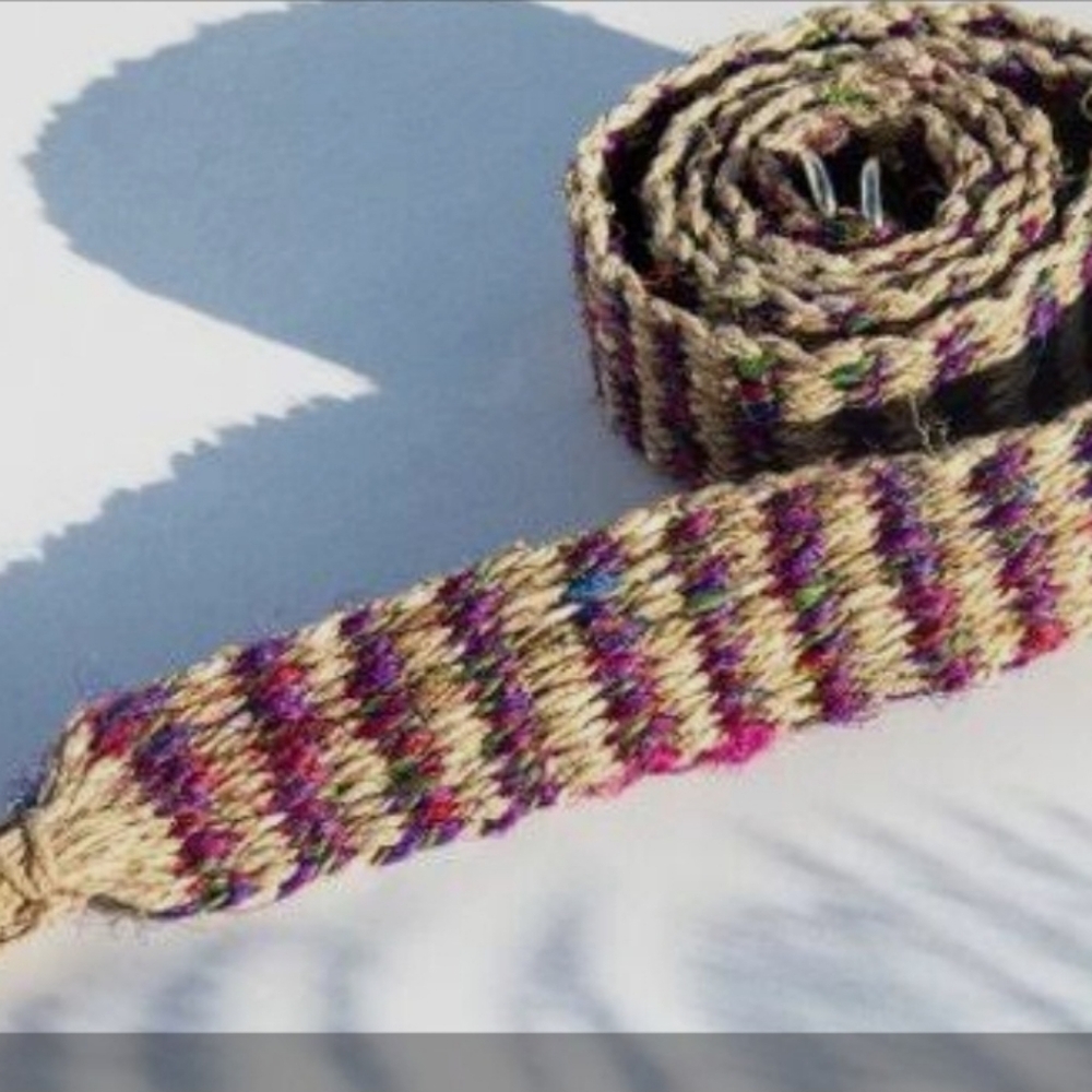 Striped Woven Belt - Red and Brown